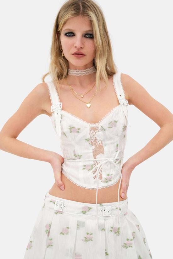  포러브앤레몬스 민소매 티셔츠 포 러브 앤 레몬스 타샤 탑 화이트 - FOR LOVE & LEMONS