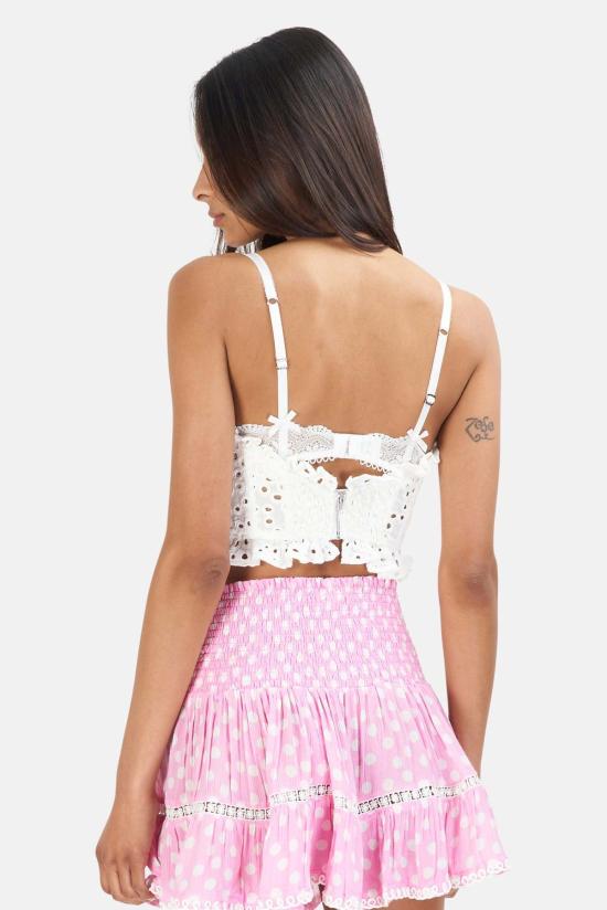  포러브앤레몬스 민소매 티셔츠 For Love & Lemons Sadie 코르셋 크롭 탑 화이트 - FOR LOVE & LEMONS