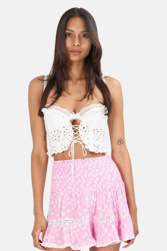  포러브앤레몬스 민소매 티셔츠 For Love & Lemons Sadie 코르셋 크롭 탑 화이트