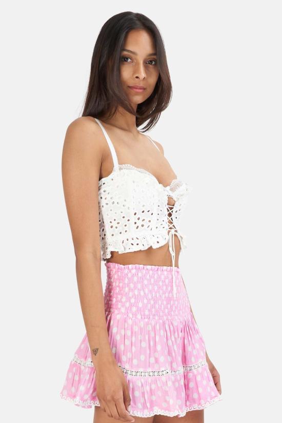  포러브앤레몬스 민소매 티셔츠 For Love & Lemons Sadie 코르셋 크롭 탑 화이트 - FOR LOVE & LEMONS