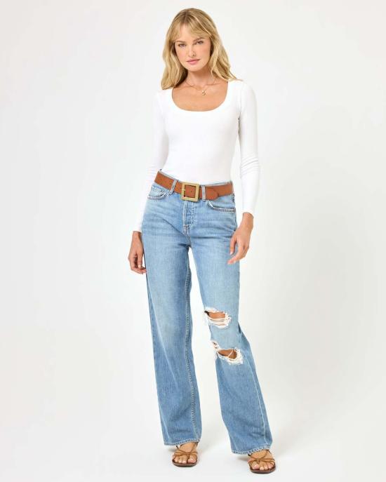  엘스페이스 후드 티셔츠 LSpace 애슐린 롱슬리브 탑 화이트 - L SPACE