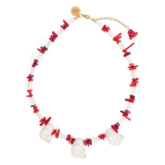 25FW Amori Mori 목걸이/팬던트 THREE CARACOLA COLLAR CORAL GOLD WHITE