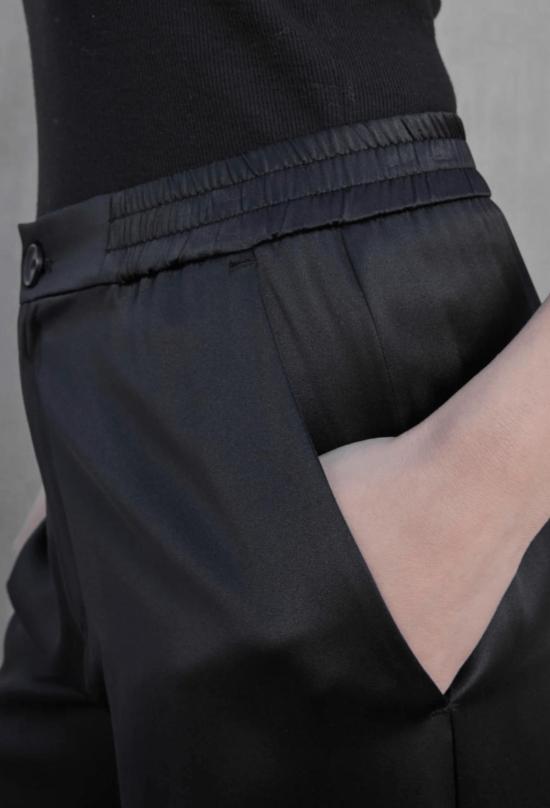  벨벳 스트레이트 팬츠 모데스토 실크 샤르뫼즈 와이드 레그 팬츠 블랙 - VELVET