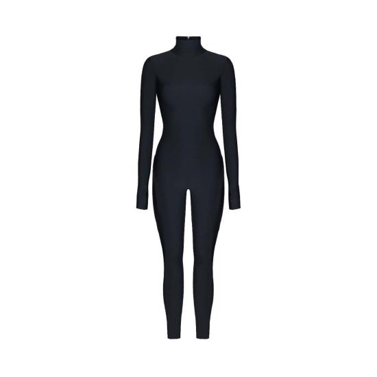  모노수트 바디수트 티셔츠 코스믹 시크 백리스 롱 슬리브 터틀넥 바디수트 블랙 - MONOSUIT