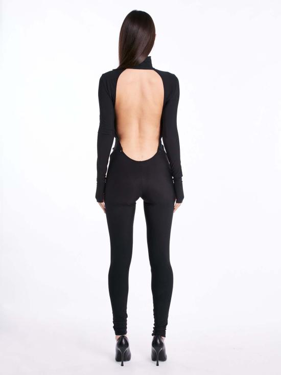  모노수트 바디수트 티셔츠 코스믹 시크 백리스 롱슬리브 터틀넥 바디수트 블랙 - MONOSUIT