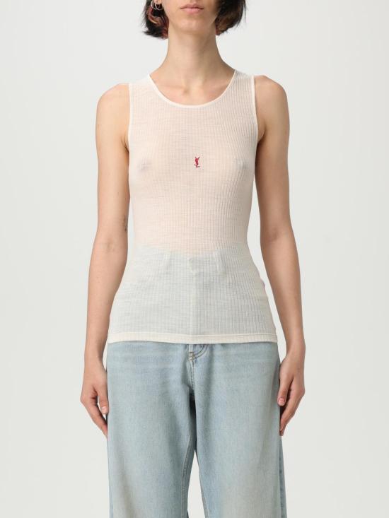 25SS 생로랑 민소매 티셔츠 752721YBMV2 9774 Yellow Cream