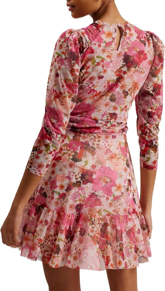  테드베이커 숏 원피스 Ted Baker Mildrd 메시 미니 드레스 어깨 개더 핑크 - TED BAKER