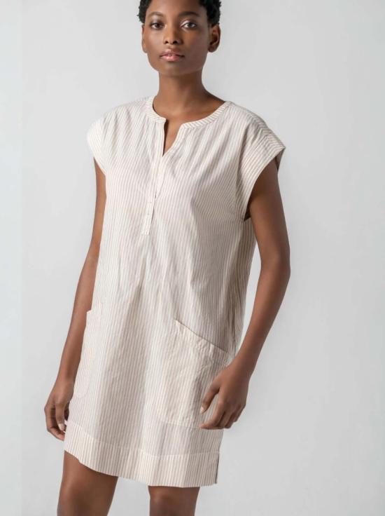  릴라 피 숏 원피스 릴라 P. 스트라이프 스플릿 넥 드레스 - LILLA P