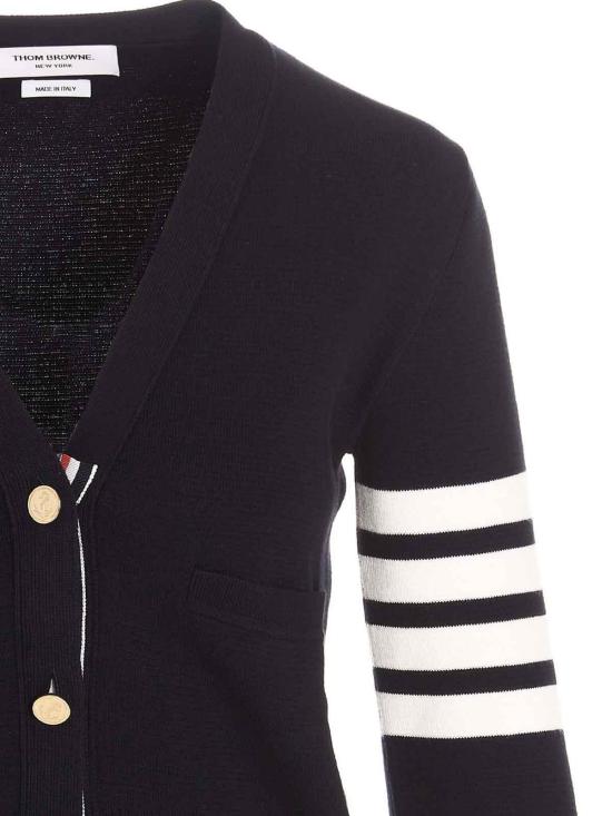 25SS 톰브라운 코튼 4바 밀라노 클래식 브이넥 가디건 FKC207A00219415 Blue - THOM BROWNE