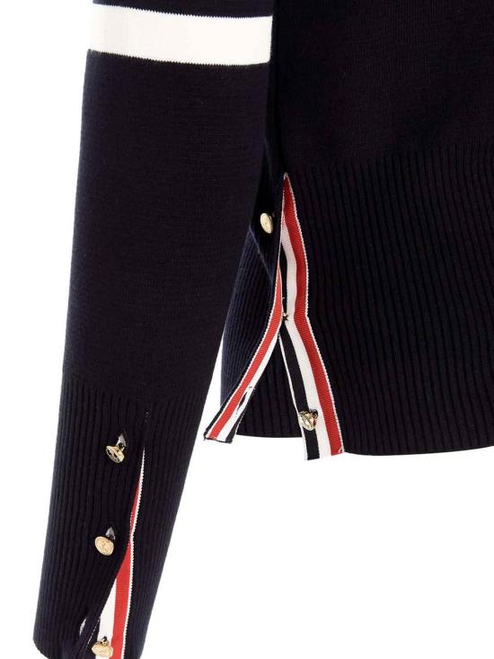 25SS 톰브라운 코튼 4바 밀라노 클래식 브이넥 가디건 FKC207A00219415 Blue - THOM BROWNE