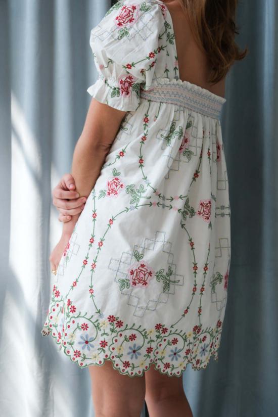  담손매더 숏 원피스 댐슨 매더 루루 미니 드레스 화이트 로즈 자수 - DAMSON MADDER