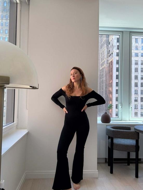  모노수트 점프수트 부츠컷 리브  블랙 - MONOSUIT