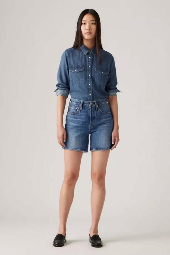  리바이스 데님 숏팬츠 미드 사이 숏 반바지 데님 - LEVI'S