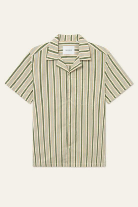  레듀 반팔 셔츠 Les Deux Klark 스트라이프 포플린 Ss  골파 그린 타이 카레