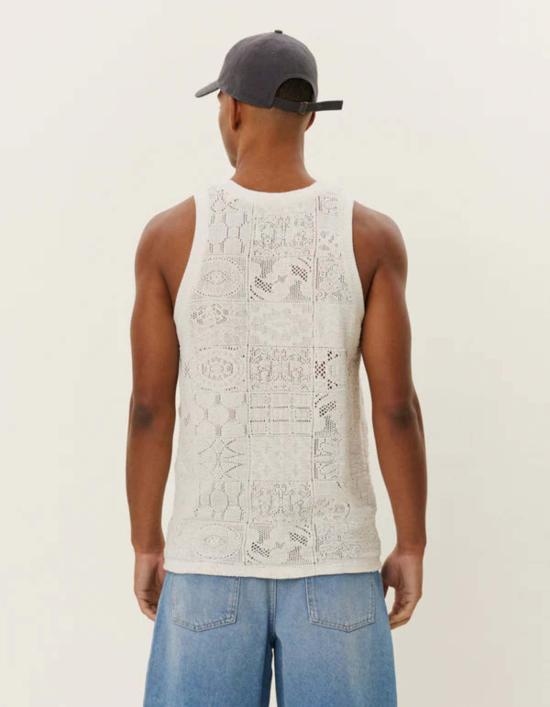  레듀 민소매 티셔츠 Les Deux Huxi 레이스 탱크탑 아이보리 - LES DEUX