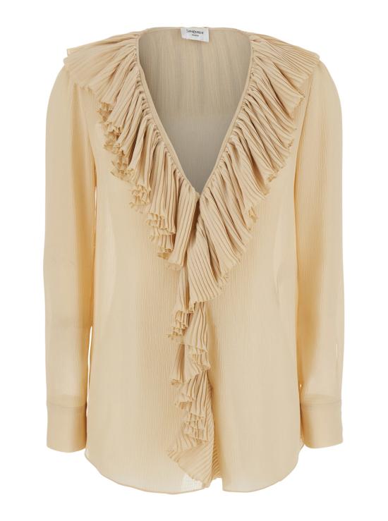 25SS 생로랑 러플 브이넥 블라우스 820973Y3K459520 Beige