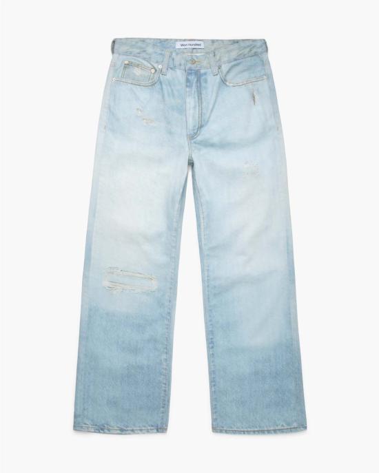  원 헌드레드 데님 팬츠 제노아 프린트 블루 진 블루