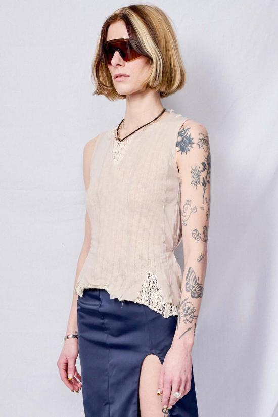  아워레가시 자켓 Our Legacy Taupe 나일론 메시 래기드 조끼 - OUR LEGACY