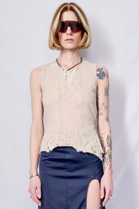  아워레가시 자켓 Our Legacy Taupe 나일론 메시 래기드 조끼