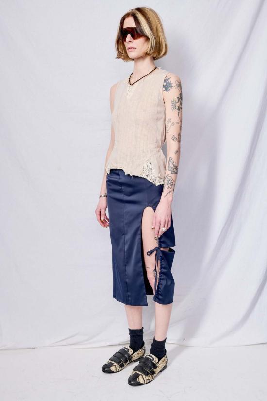  아워레가시 자켓 Our Legacy Taupe 나일론 메시 래기드 조끼 - OUR LEGACY