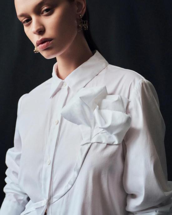  Lela Rose 반팔 티셔츠 렐라 로즈 드레이프드 로즈 버튼 다운 셔츠 아이보리 - OTHER BRANDS