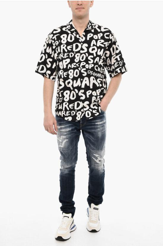  디스퀘어드2 반팔 셔츠 S74DM0811 S78557 001S Black White - DSQUARED2