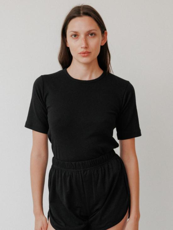  울 하이드 반팔 티셔츠 리브 티셔츠