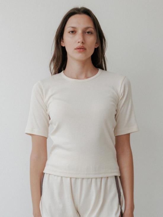  울 하이드 반팔 티셔츠 리브 티셔츠