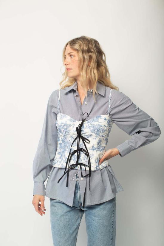  Naya Rea 민소매 티셔츠 나야 리아 릴리 코르셋 탑 블루 - OTHER BRANDS