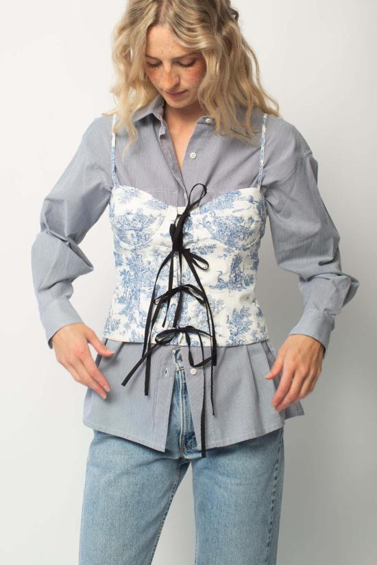  Naya Rea 민소매 티셔츠 나야 리아 릴리 코르셋 탑 블루 - OTHER BRANDS