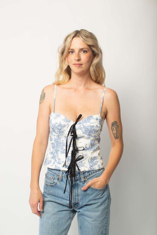  Naya Rea 민소매 티셔츠 나야 리아 릴리 코르셋 탑 블루 - OTHER BRANDS