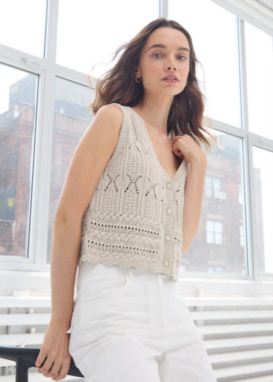  어텀 캐시미어 민소매 티셔츠 가을 캐시미어 믹스 스티치 버튼 프런트 조끼