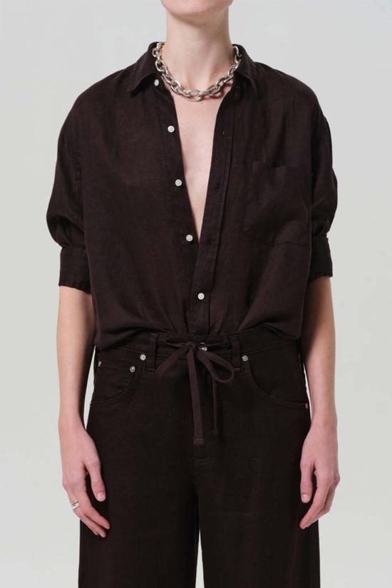  시티즌 오브 휴머니티 셔츠 시티즌스 오브 휴머니티 카일라 슈렁큰  셔츠 초콜릿 - CITIZEN OF HUMANITY