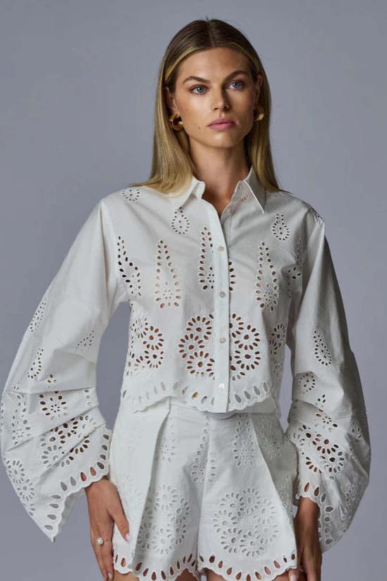  헤브론 블라우스 라켈 탑 아이렛 화이트