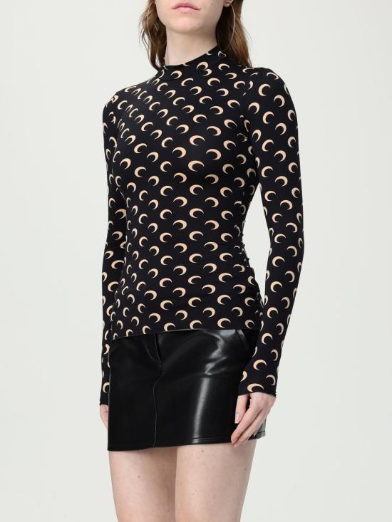 25FW 마린세르 문 프린티드 저지 세컨드 스킨 하이넥 탑 WTS005ACJER0001 IT99 Black - MARINE SERRE