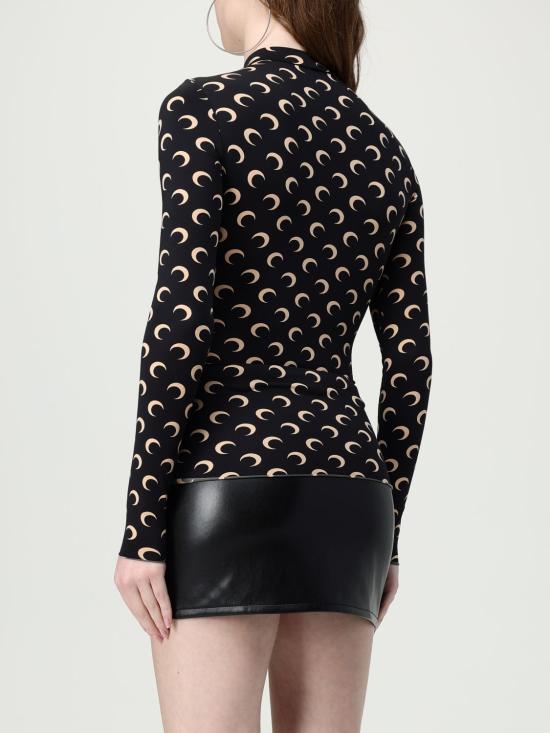 25FW 마린세르 문 프린티드 저지 세컨드 스킨 하이넥 탑 WTS005ACJER0001 IT99 Black - MARINE SERRE