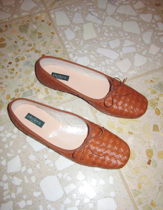  Eledera 플랫 슈즈 우븐 쿼드라 발레리나 플랫 나파 탄