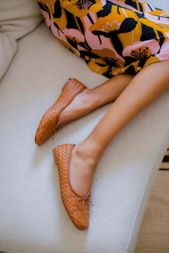  Eledera 플랫 슈즈 우븐 쿼드라 발레리나 플랫 나파 탄 - OTHER BRANDS