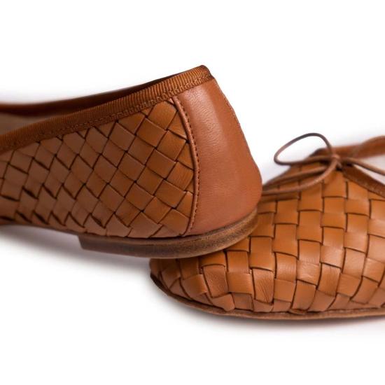  Eledera 플랫 슈즈 우븐 쿼드라 발레리나 플랫 나파 탄 - OTHER BRANDS