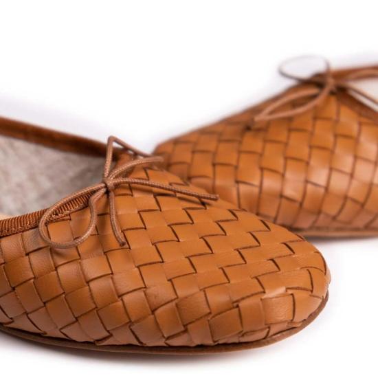  Eledera 플랫 슈즈 우븐 쿼드라 발레리나 플랫 나파 탄 - OTHER BRANDS