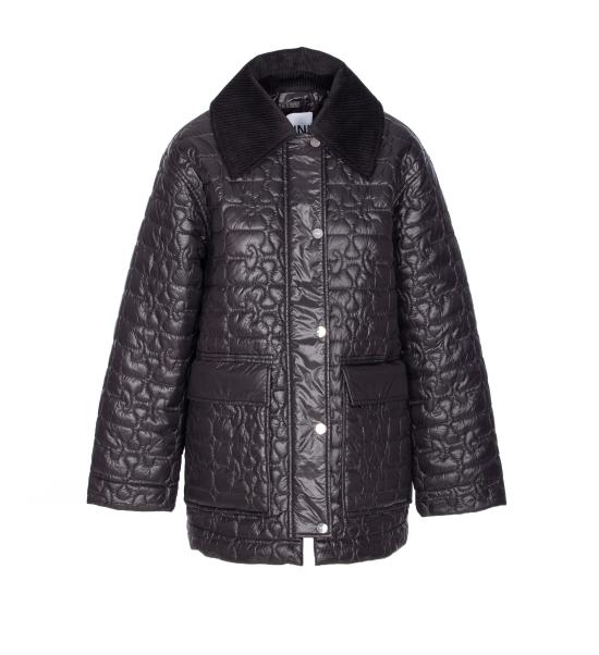 25FW 가니 샤이니 퀼트 미디 자켓 W0343 252 Black