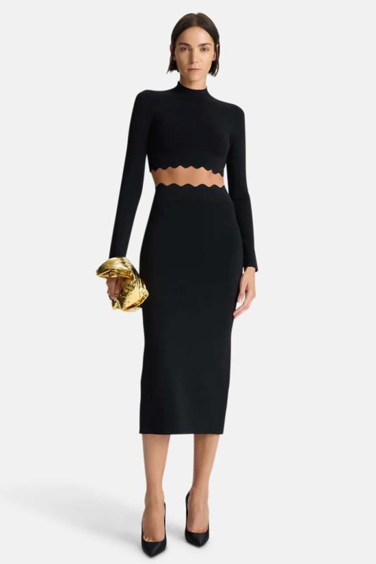  에이엘씨 미디 스커트 A.L.C. 퀸시 스캘럽 니트  블랙 - A.L.C.