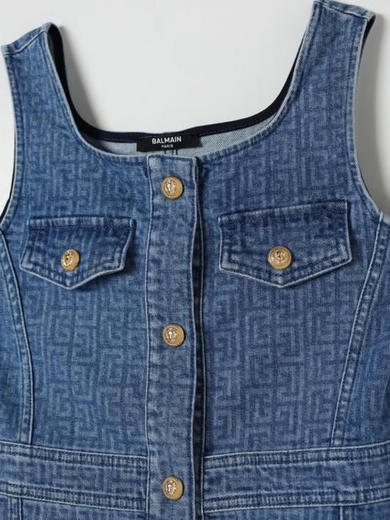 25FW [키즈] 발망 원피스 BW1B22Z2867 610 Gnawed Blue - BALMAIN