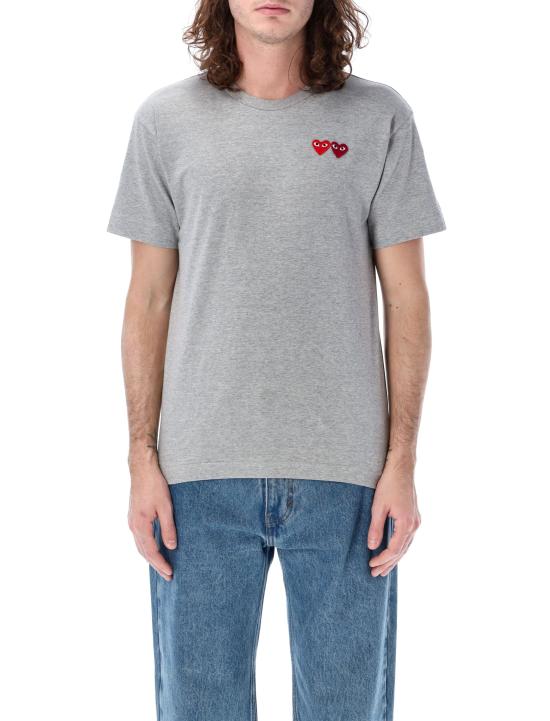 26SS 꼼데가르송 더블하트 와펜 반팔티 AX T226 051 3 GRAY DOM - COMME DES GARCONS