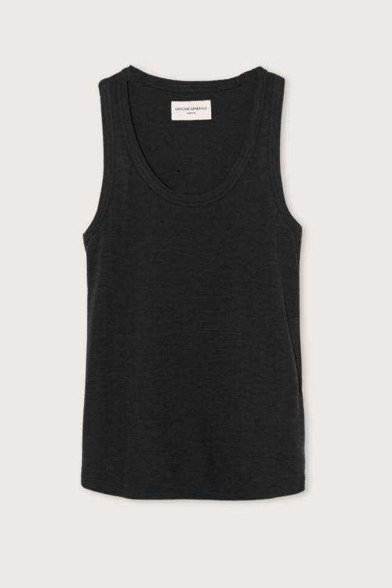  오피신 제네랄 민소매 티셔츠 Officine Generale Tatia 울 가먼트 상의 블랙