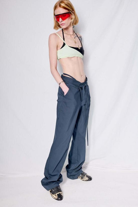  오토링거 스트레이트 팬츠 다크 블루 더블 폴드 슈트 팬츠 - OTTOLINGER