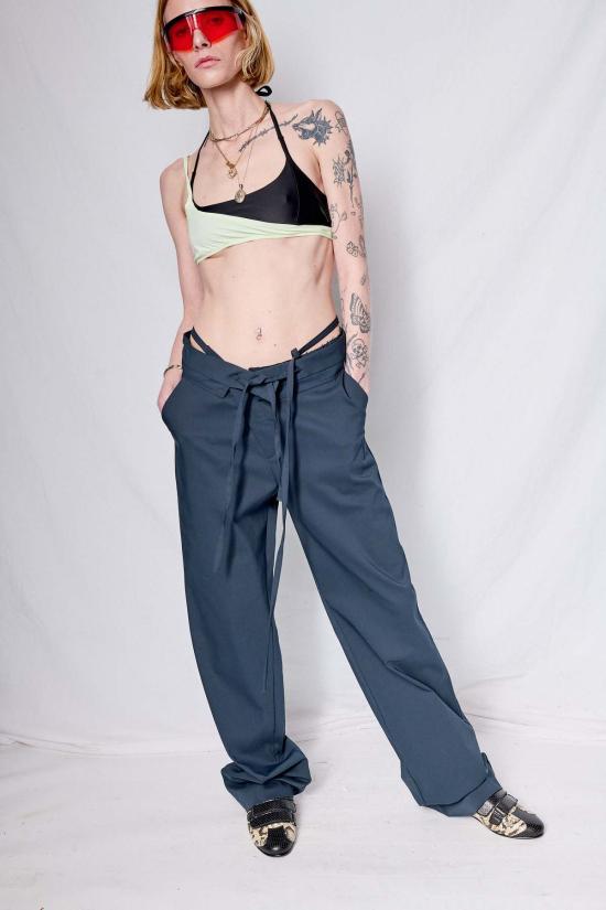  오토링거 스트레이트 팬츠 다크 블루 더블 폴드 슈트 팬츠 - OTTOLINGER