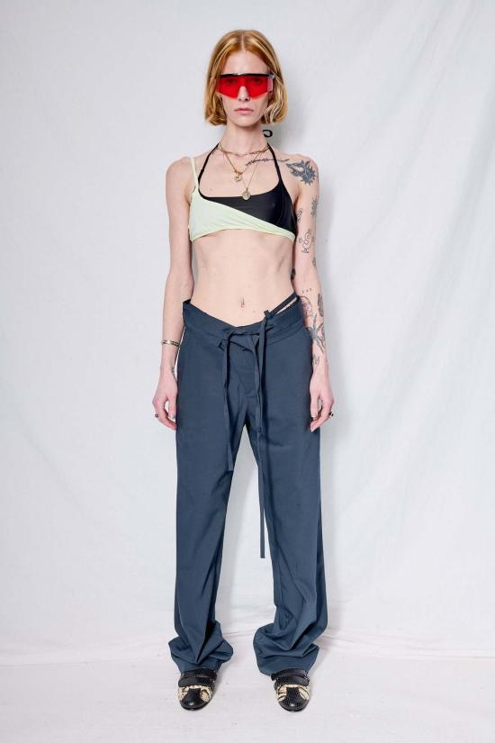  오토링거 스트레이트 팬츠 다크 블루 더블 폴드 슈트 팬츠 - OTTOLINGER