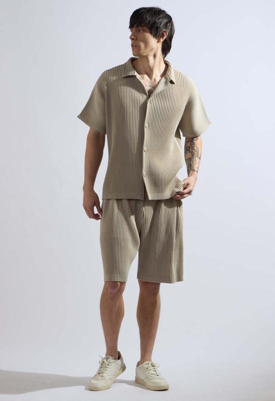  더 엔케이씨 스토어 반팔 셔츠 Nkc 플리츠 반팔 버튼 다운 베이지