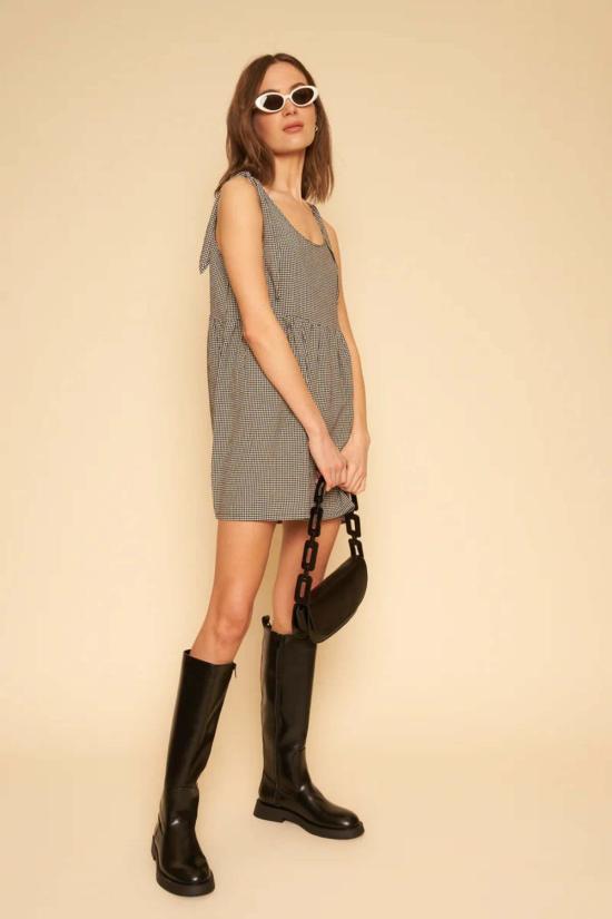  윔지 앤 로우 숏 원피스 윔지 + 로우 케이트 미니 드레스 블랙 + 화이트 깅엄 - WHIMSY & ROW